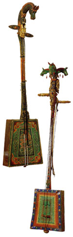 Photo: Morin khuur consists of horse head, two ears or accorder, upper cross stick, stalk, body, lower cross stick and a bow.